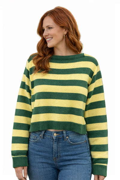 Green & Gold Striped Boat Neck Sweater