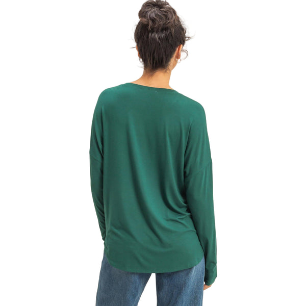 Round Neck Long Sleeve Curved Hem Top