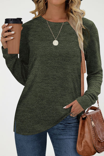 Long sleeve soft knit heather green top