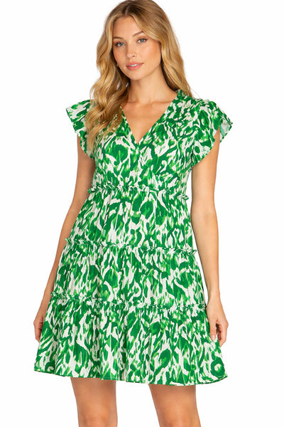 Green Batik Print Dress