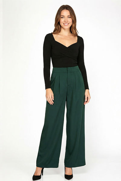 Forest Green Pleated Front Satin Pant