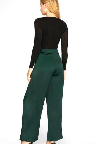 Forest Green Pleated Front Satin Pant