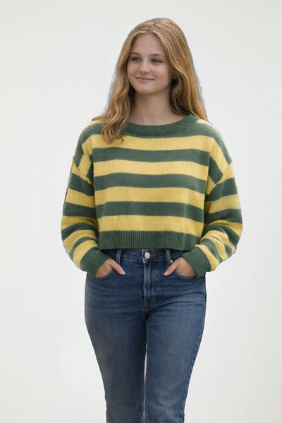 Green & Gold Striped Boat Neck Sweater