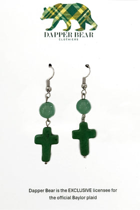 Tonal Green Stone Cross Earrings