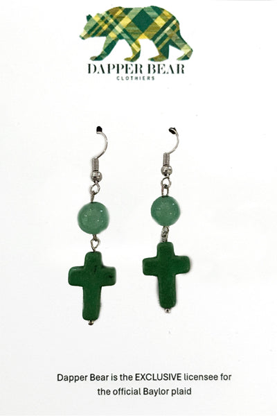 Tonal Green Stone Cross Earrings