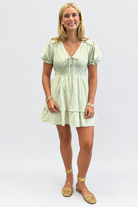 Creamy Lemon and Mint Floral Dress