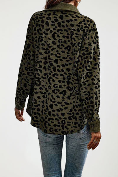 Button Down Long Sleeve Leopard Pocket Shirt Jacket