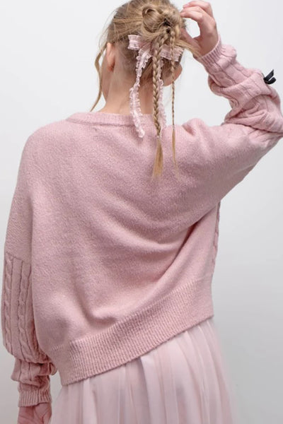Bow Cable Knit Pullover Sweater