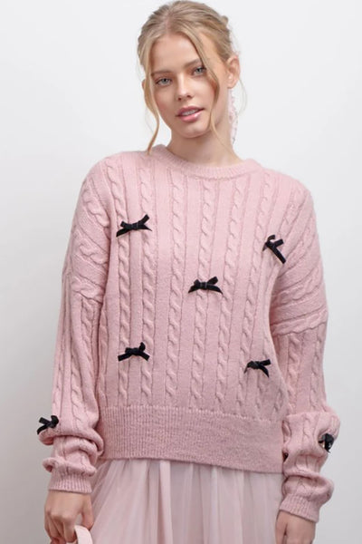 Bow Cable Knit Pullover Sweater