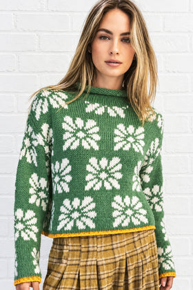 Sage Green and Gold Floral Sweater