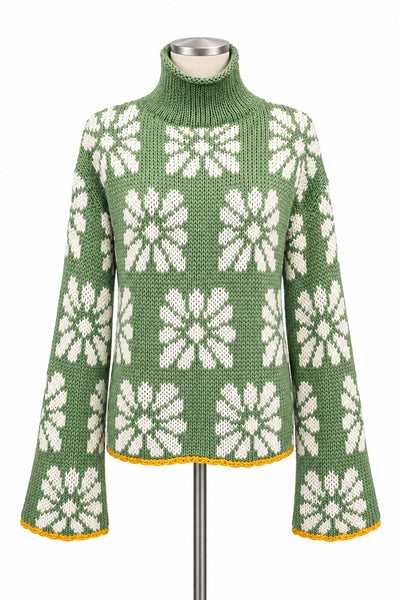 Sage Green and Gold Floral Sweater